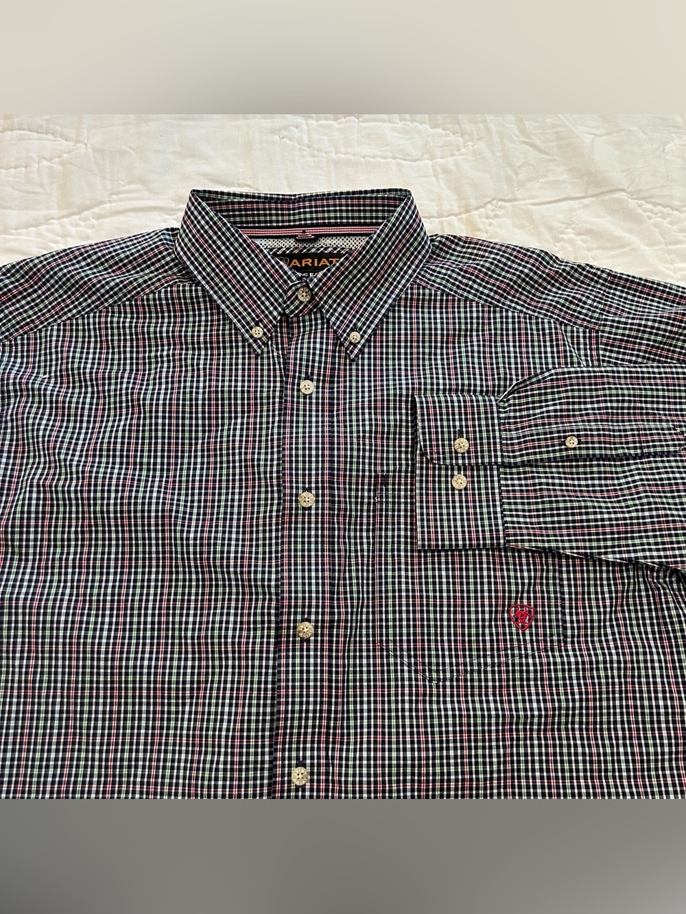 Ariat Pro Series Shirt Mens L Blue Plaid Long Sleeve Mesh Yoke Button Down